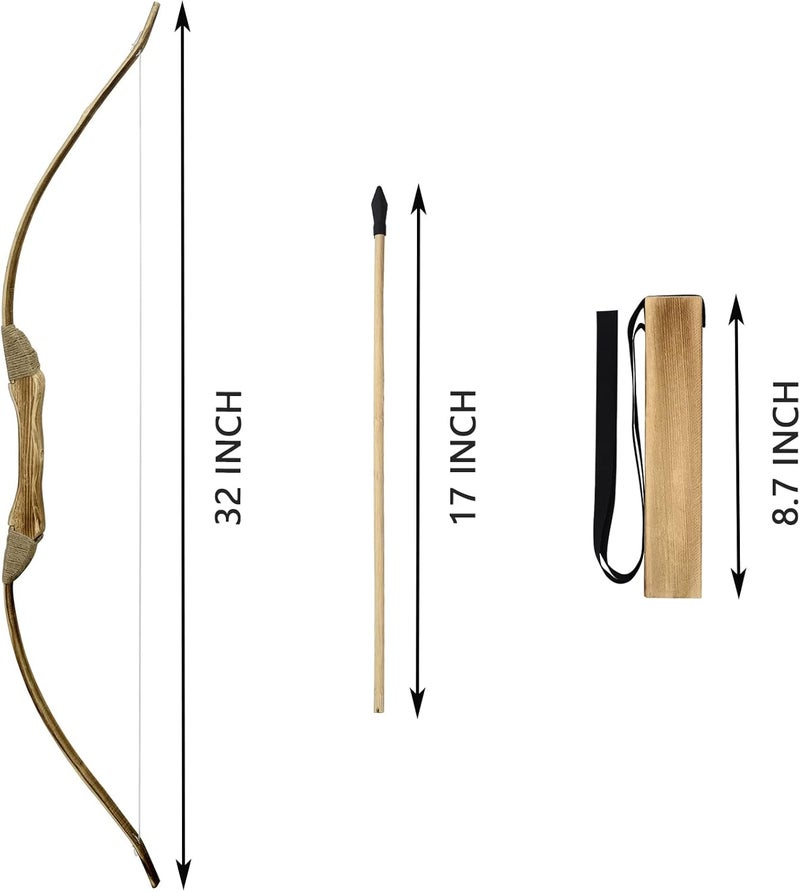 Basbon Kids Bow and Arrow Set, 32 Inch Archery Set Handmade Wooden Toy Bow and Arrow for Kids 4-6 8-12, Cosplay Game Costume Prop Play, 1 Bows 1 Quivers and 10 Wood Arrows, Gifts for Youth Boys & Girls - Image 2